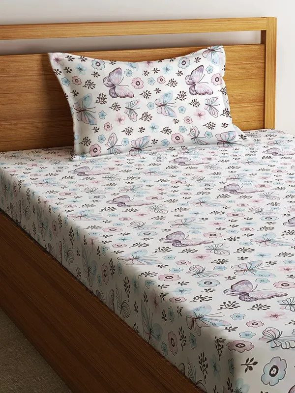 Home_Sizzler_144TC_Butterfly_Whispers_Single_Bedsheet_with_1_Pillow_Cover