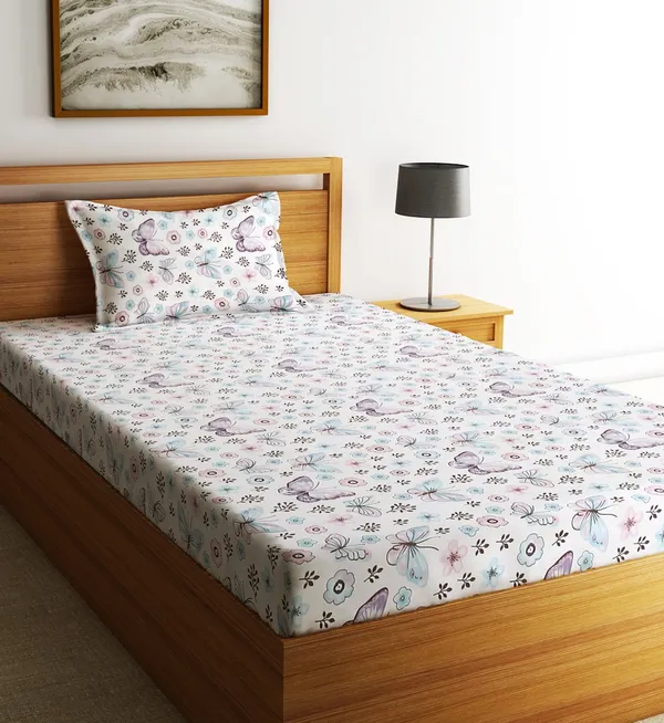 Home_Sizzler_144TC_Butterfly_Whispers_Single_Bedsheet_with_1_Pillow_Cover