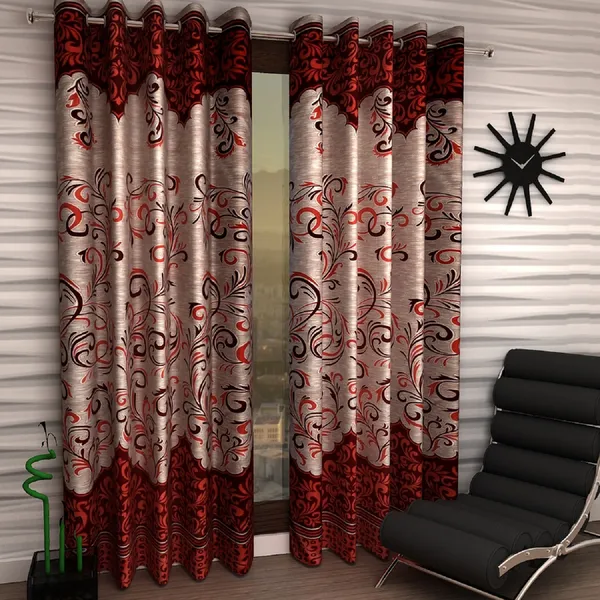 2_Pieces_Classic_Panel_Eyelet_Polyester_Curtains_-_Maroon