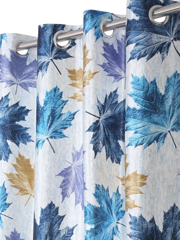 2_Pieces_3D_Maple_Eyelet_Polyester_Curtains_-_Blue