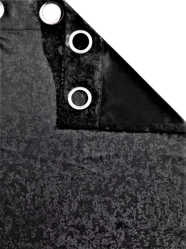2_Pieces_100%_Blackout_Textured_Eyelet_Polyester_Curtains_-_Black