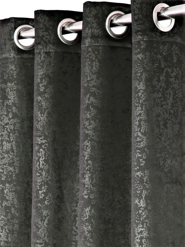 2_Pieces_100%_Blackout_Textured_Eyelet_Polyester_Curtains_-_Black