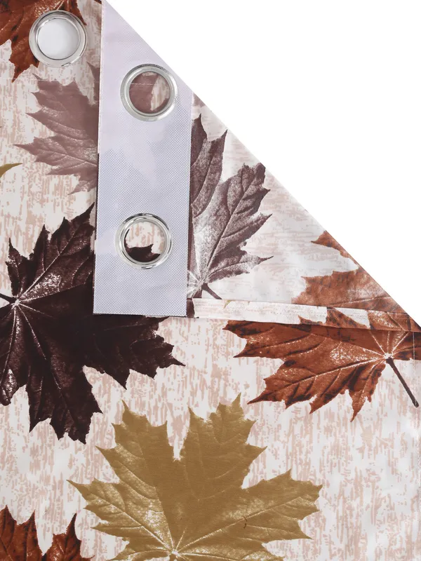 2_Pieces_3D_Maple_Eyelet_Polyester_Curtains_-_Brown