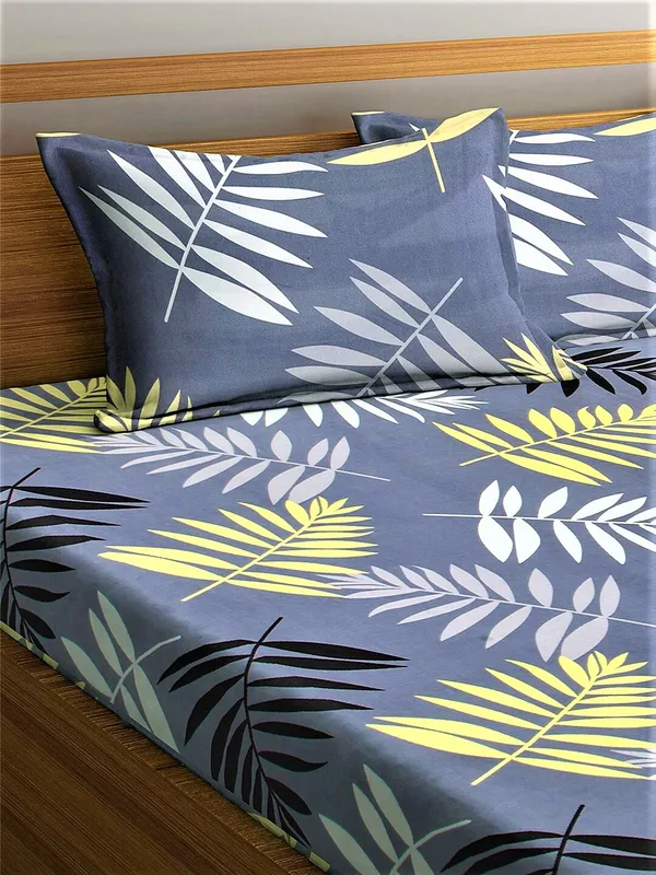 144_TC_Microfibre_Grey_Double_Fitted_Bedsheet_(72X78_inch)_with_2_King_Size_Pillow_Covers,_FIt_for_Mattress:_72"X75"_&_72"78"