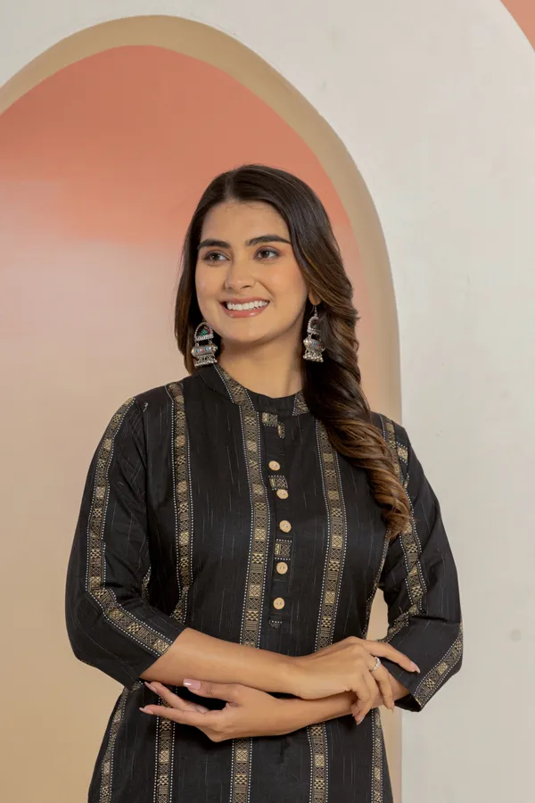Black_Khadi_Cotton_Woven_Kurta_Pant_Set_for_Women