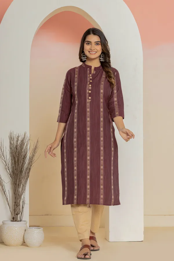 Maroon_Khadi_Cotton_Woven_Kurta_Pant_Set_for_Women
