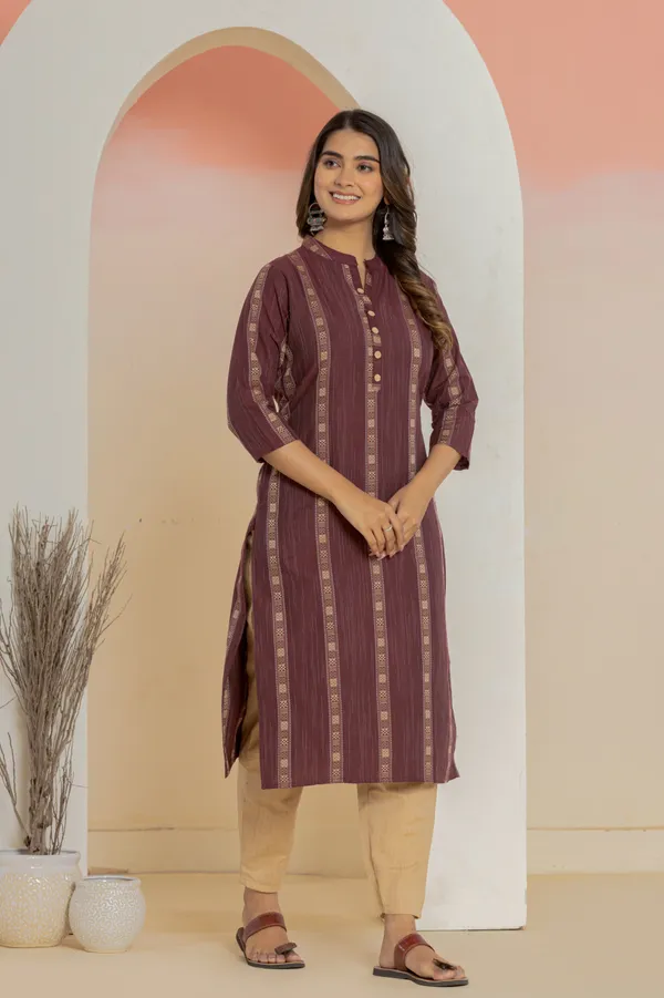 Maroon_Khadi_Cotton_Woven_Kurta_Pant_Set_for_Women
