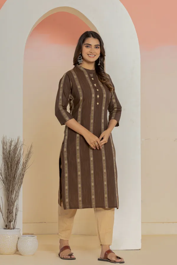 Brown_Khadi_Cotton_Woven_Kurta_Pant_Set_for_Women