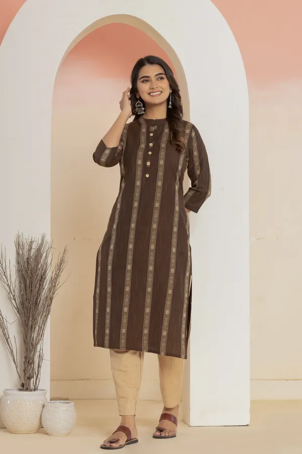 Brown_Khadi_Cotton_Woven_Kurta_Pant_Set_for_Women