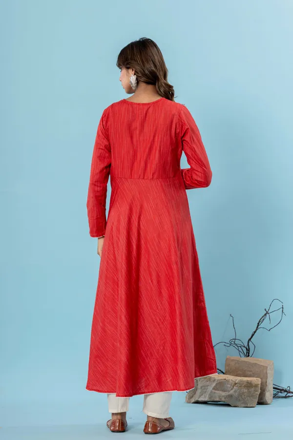 Red_Pure_Cotton_Solid_&_Self_Design_Gown_Pant_Dupatta_Set_for_Women