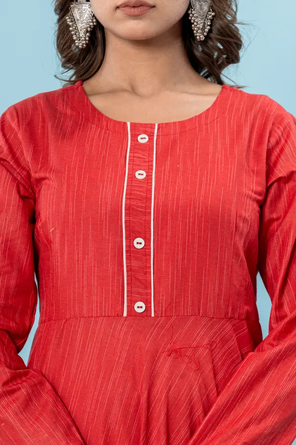 Red_Pure_Cotton_Solid_&_Self_Design_Gown_Pant_Dupatta_Set_for_Women