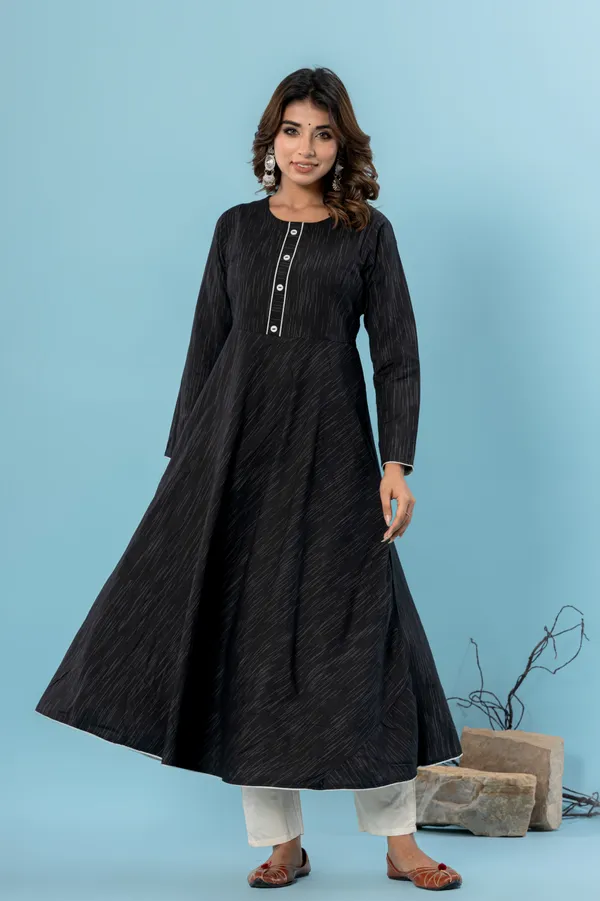 Black_Pure_Cotton_Solid_&_Self_Design_Gown_Pant_Dupatta_Set_for_Women