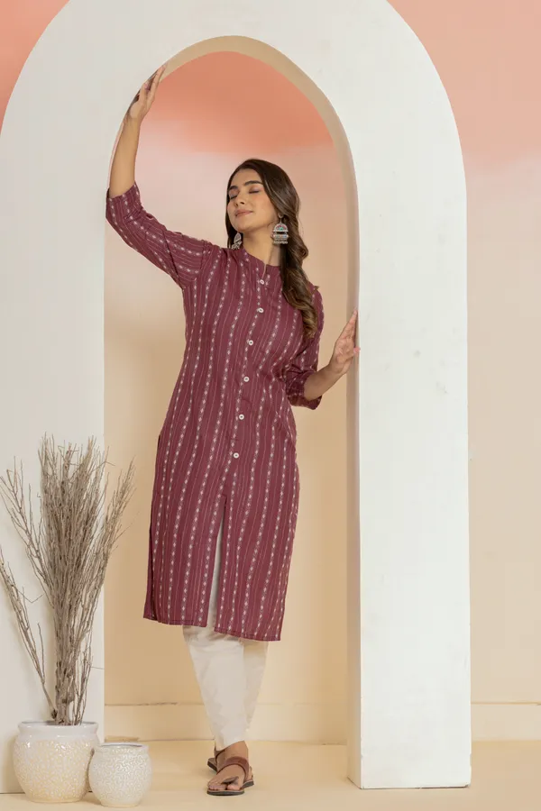 Maroon_Khadi_Cotton_Woven_Kurta_Pant_Set_for_Women