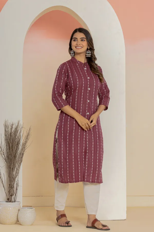 Maroon_Khadi_Cotton_Woven_Kurta_Pant_Set_for_Women