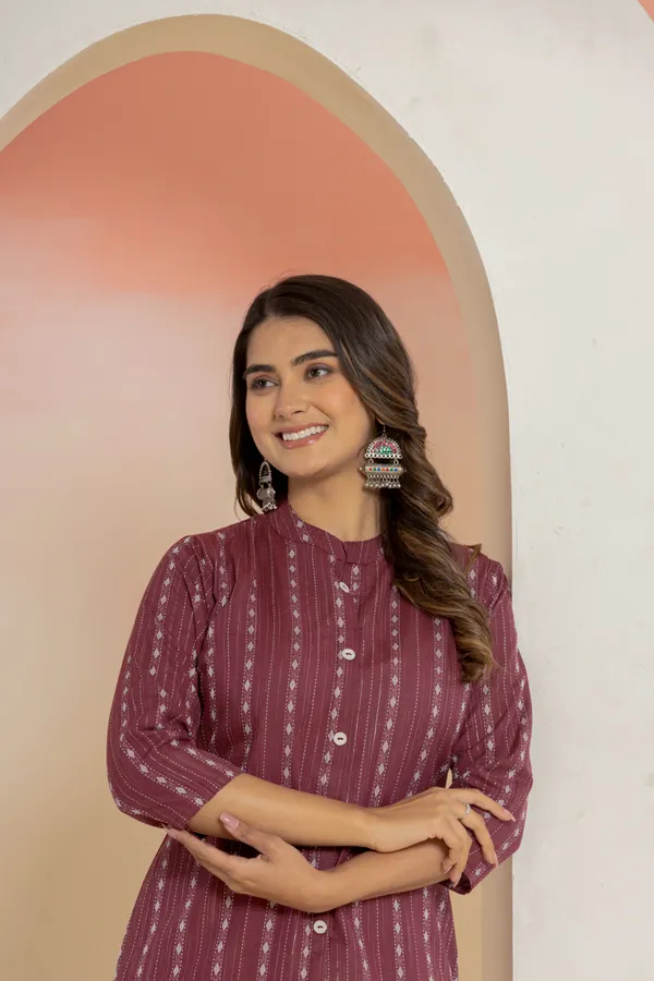 Maroon_Khadi_Cotton_Woven_Kurta_Pant_Set_for_Women
