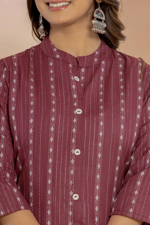 Maroon_Khadi_Cotton_Woven_Kurta_Pant_Set_for_Women