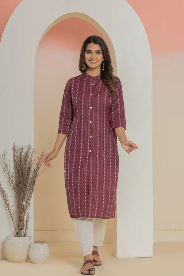 Maroon_Khadi_Cotton_Woven_Kurta_Pant_Set_for_Women