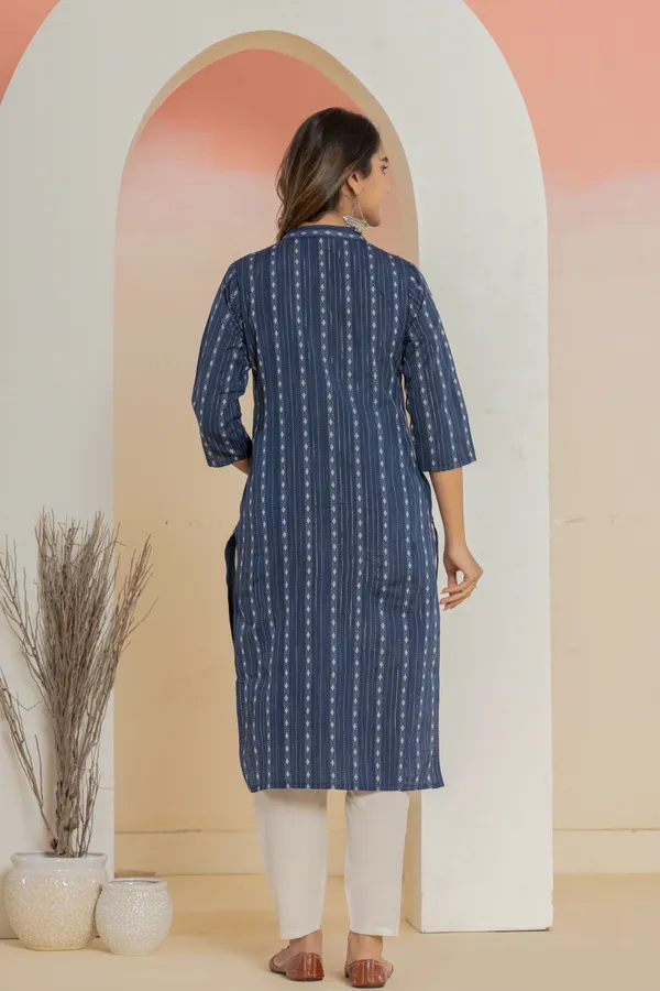 Dark_Blue_Khadi_Cotton_Woven_Kurta_Pant_Set_for_Women