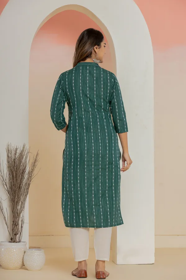 Dark_Green_Khadi_Cotton_Woven_Kurta_Pant_Set_for_Women