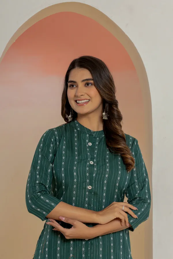 Dark_Green_Khadi_Cotton_Woven_Kurta_Pant_Set_for_Women