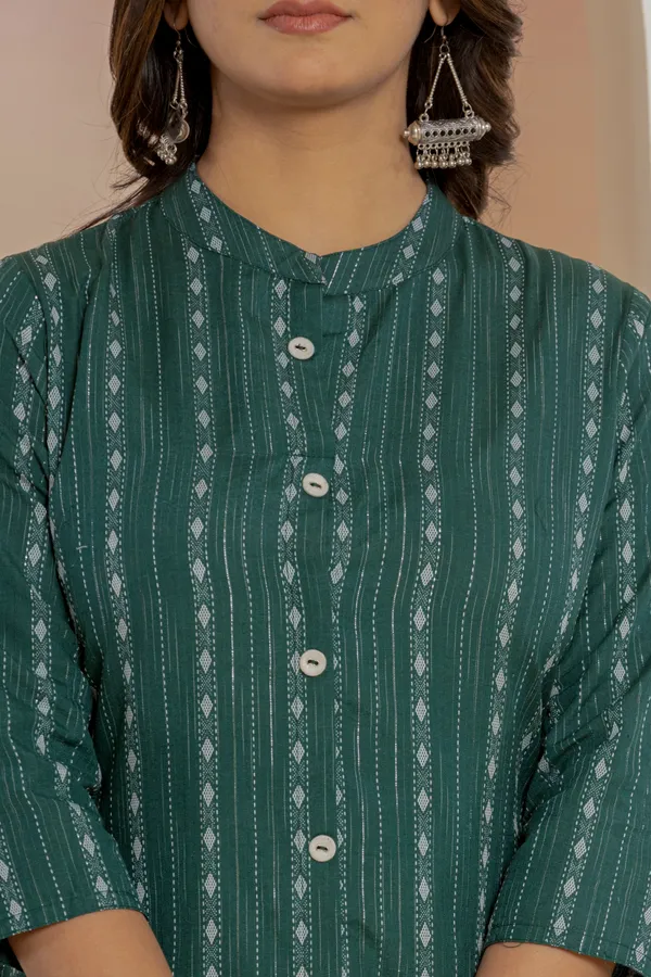 Dark_Green_Khadi_Cotton_Woven_Kurta_Pant_Set_for_Women