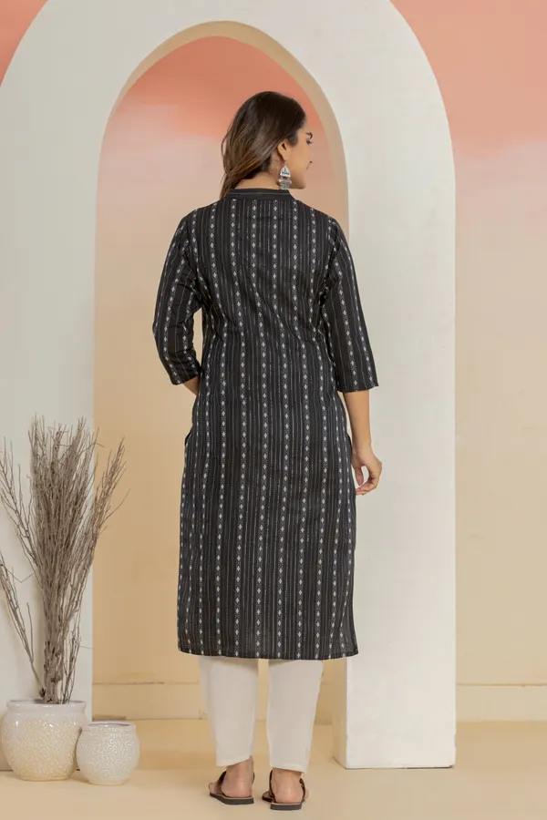 Black_Khadi_Cotton_Woven_Kurta_Pant_Set_for_Women