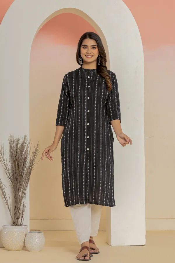 Black_Khadi_Cotton_Woven_Kurta_Pant_Set_for_Women