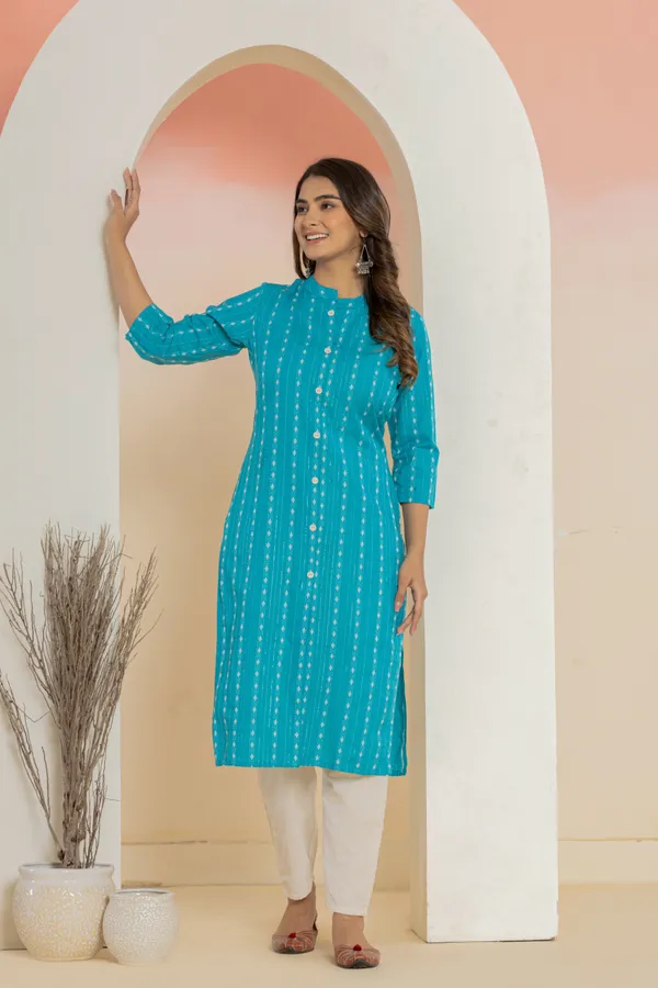 Light_Blue_Khadi_Cotton_Woven_Kurta_Pant_Set_for_Women