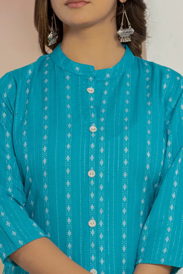 Light_Blue_Khadi_Cotton_Woven_Kurta_Pant_Set_for_Women