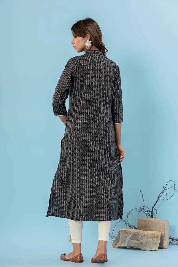 Black_&_White_Pure_Cotton_Striped_A-line_Kurti_for_Women