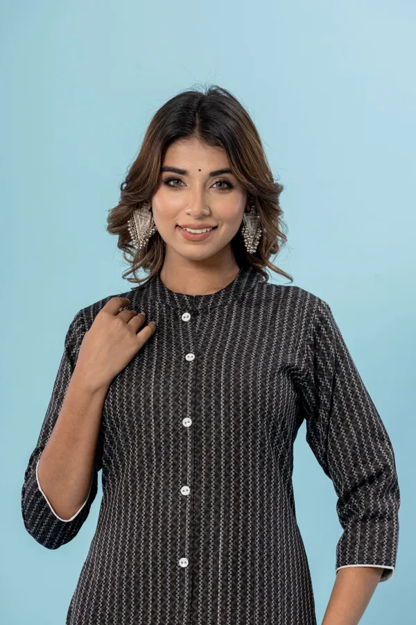 Black_&_White_Pure_Cotton_Striped_A-line_Kurti_for_Women