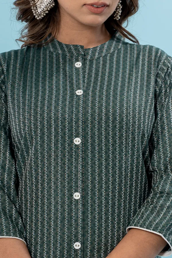 Dark_Green_&_White_&_Beige_Pure_Cotton_Striped_A-line_Kurti_for_Women