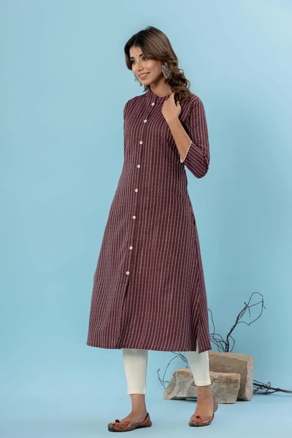 Maroon_Pure_Cotton_Striped_A-line_Kurti_for_Women