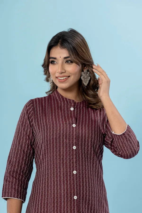 Maroon_Pure_Cotton_Striped_A-line_Kurti_for_Women