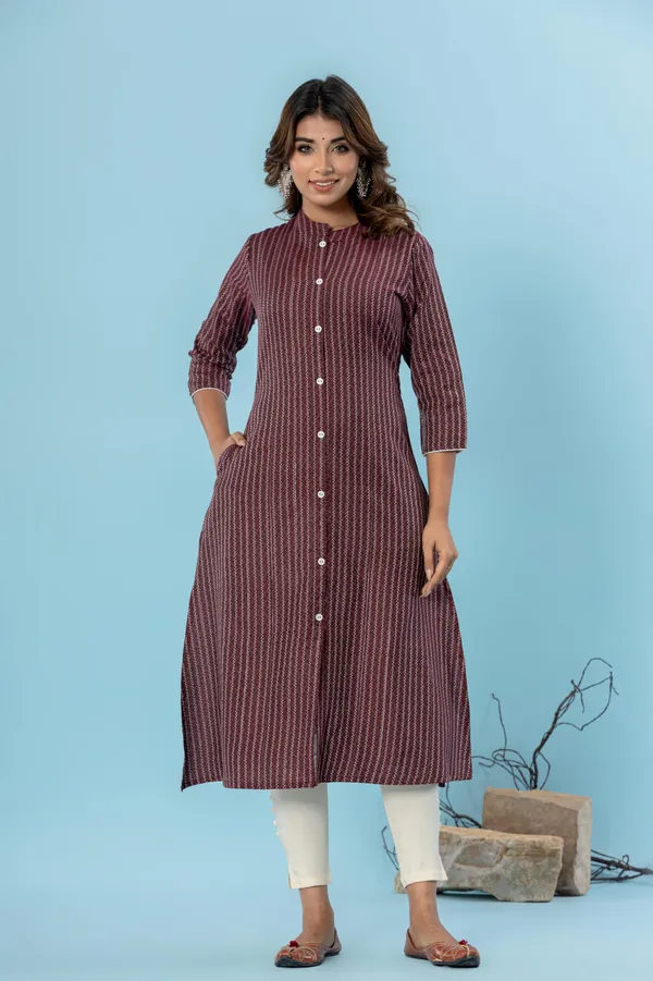 Maroon_Pure_Cotton_Striped_A-line_Kurti_for_Women