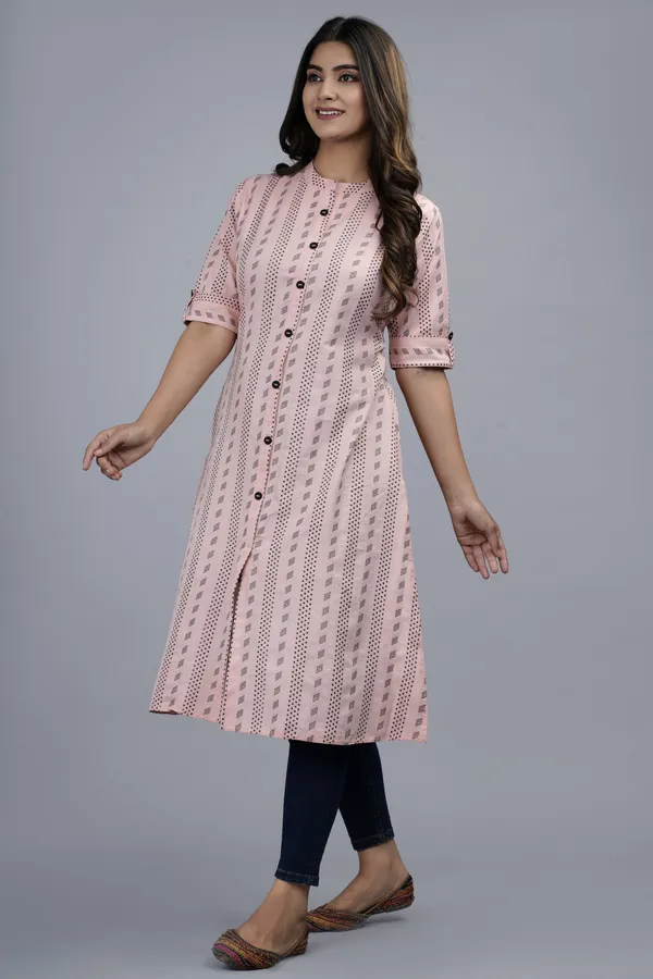 Orange_Khadi_Cotton_Printed_A-line_Kurta_for_Women