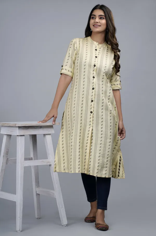 Yellow_Khadi_Cotton_Woven_Design_A-line_Kurta_for_Women