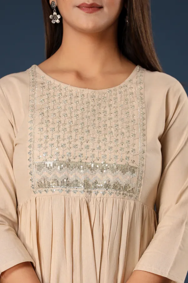 Beige_Khadi_Cotton_Embroidered_Flared_Kurta_for_Women