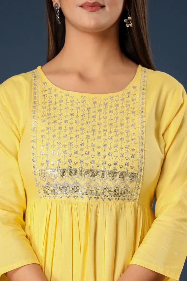 Yellow_Khadi_Cotton_Embroidered_Flared_Kurta_for_Women