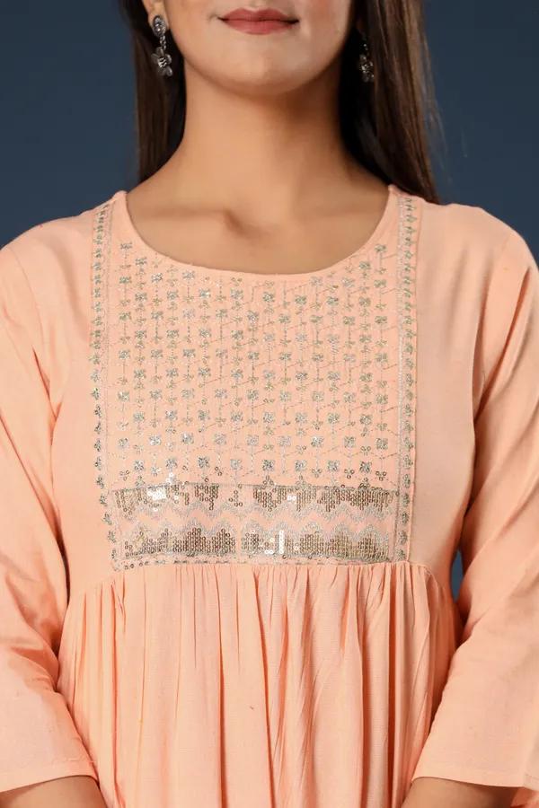 Orange_Khadi_Cotton_Embroidered_Flared_Kurta_for_Women