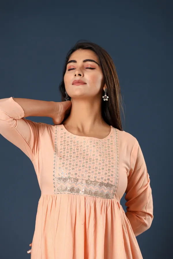 Orange_Khadi_Cotton_Embroidered_Flared_Kurta_for_Women