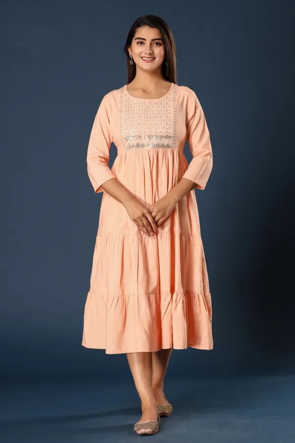 Orange_Khadi_Cotton_Embroidered_Flared_Kurta_for_Women