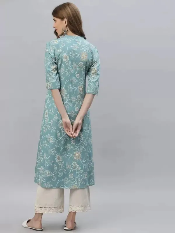 Sky_Blue_Viscose_Rayon_Floral_Print_A-line_Kurti_for_Women
