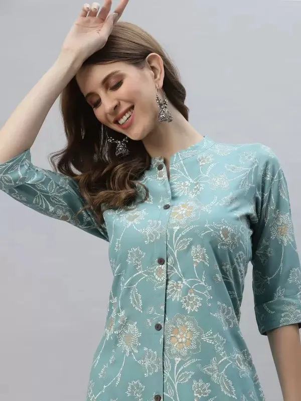 Sky_Blue_Viscose_Rayon_Floral_Print_A-line_Kurti_for_Women