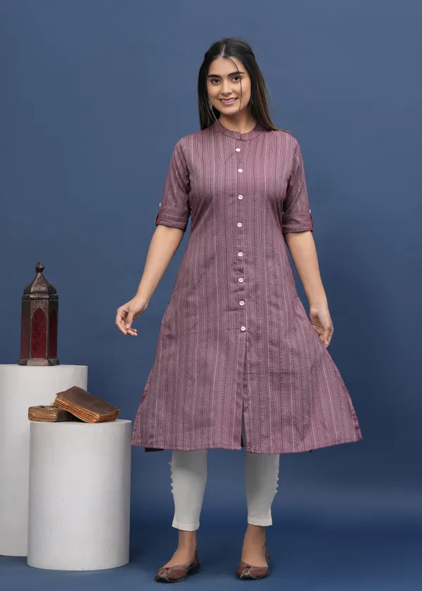 Maroon_Khadi_Cotton_Striped_A-line_Kurti_for_Women