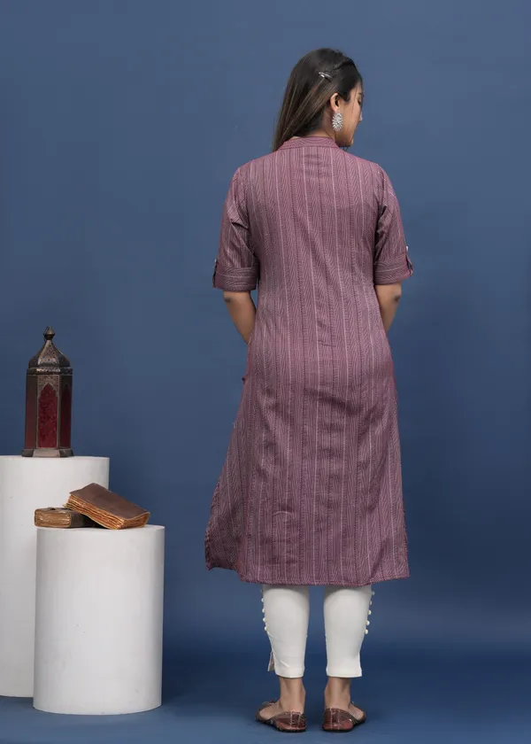Maroon_Khadi_Cotton_Striped_A-line_Kurti_for_Women