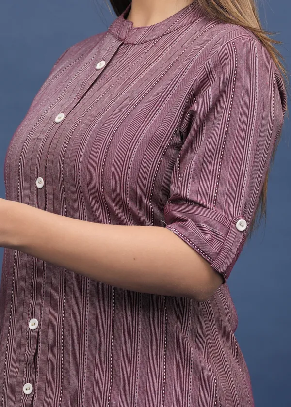 Maroon_Khadi_Cotton_Striped_A-line_Kurti_for_Women