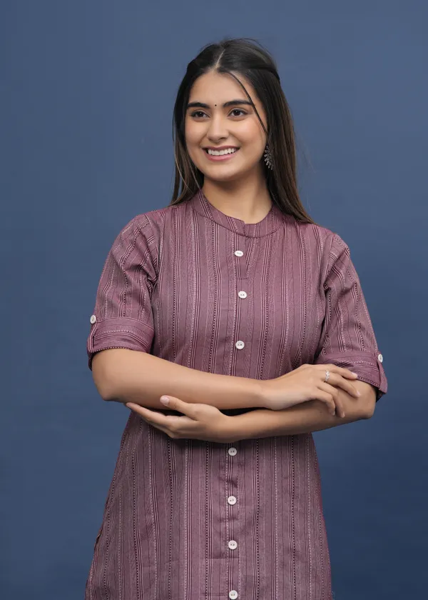 Maroon_Khadi_Cotton_Striped_A-line_Kurti_for_Women