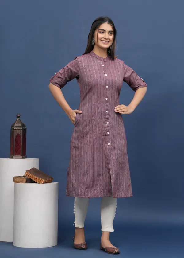 Maroon_Khadi_Cotton_Striped_A-line_Kurti_for_Women