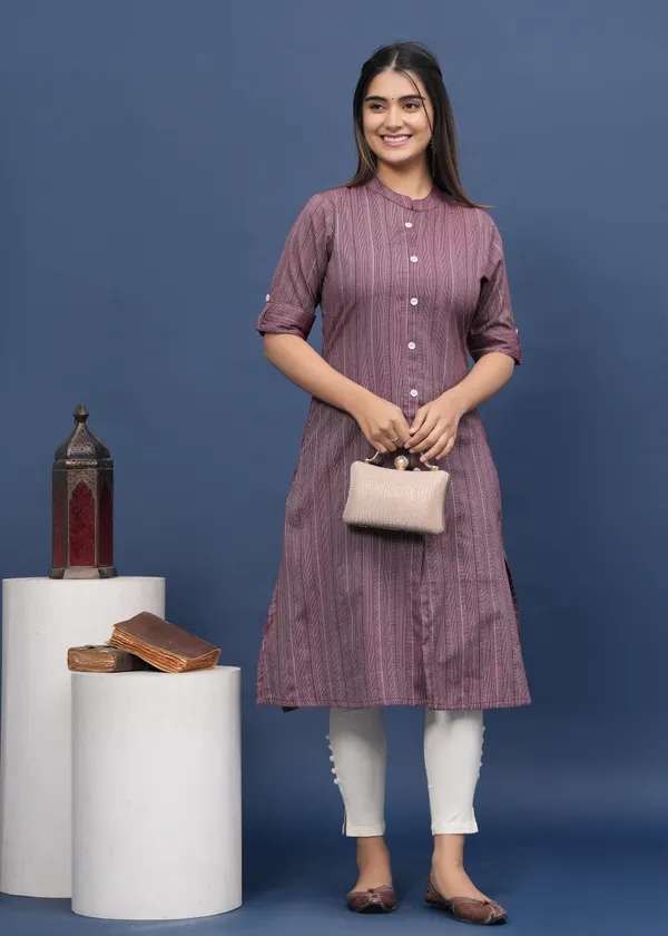 Maroon_Khadi_Cotton_Striped_A-line_Kurti_for_Women